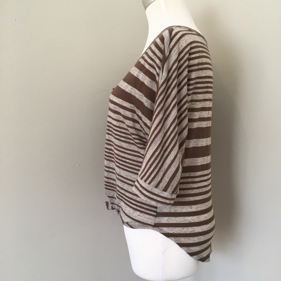 Xhilaration Top Striped Button Front Hem Tie Brown High Low Small - Picture 4 of 5